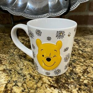 Disney Winnie the Pooh double sided mug - whimsical 3d pooh face daisies NEW